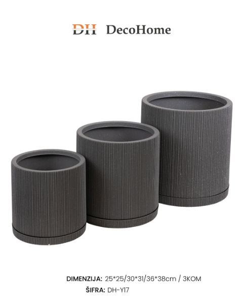 Slika 'Saksija PVC (25*25cm / 30*31cm / 36*38cm)/ 3kom / DH-Y17