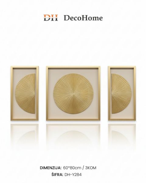 Slika Drvene slike u staklenom ramu /zlatna/ 60*80cm / 3kom - DH-Y284