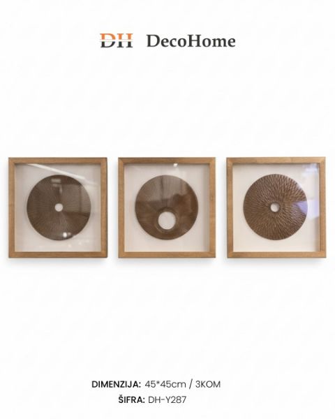 Slika Drvene slike u staklenom ramu /braon/ 45*45cm / 3kom - DH-Y287