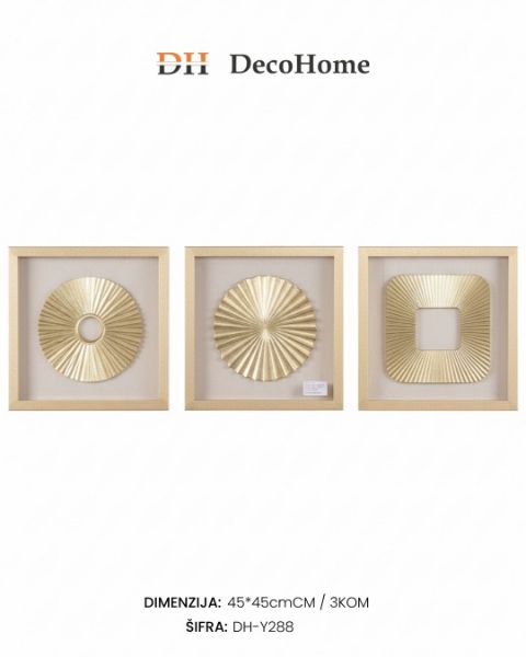 Slika Drvene slike u staklenom ramu /zlatna/ 45*45cm / 3kom - DH-Y288