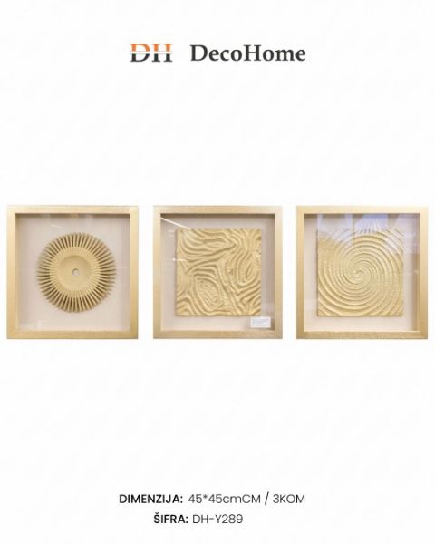 Slika Drvene slike u staklenom ramu /zlatna/ 45*45cm / 3kom - DH-Y289