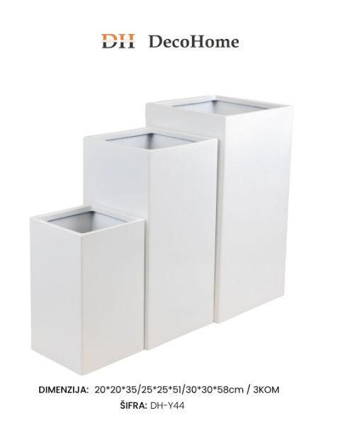 Slika Saksije bele 20*20*35cm/25*25*51cm/30*30*58cm / 3kom - DH-Y44
