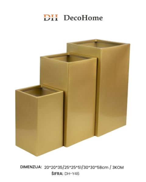 Slika Saksije zlatne 20*20*35cm/25*25*51cm/30*30*58cm / 3kom - DH-Y46