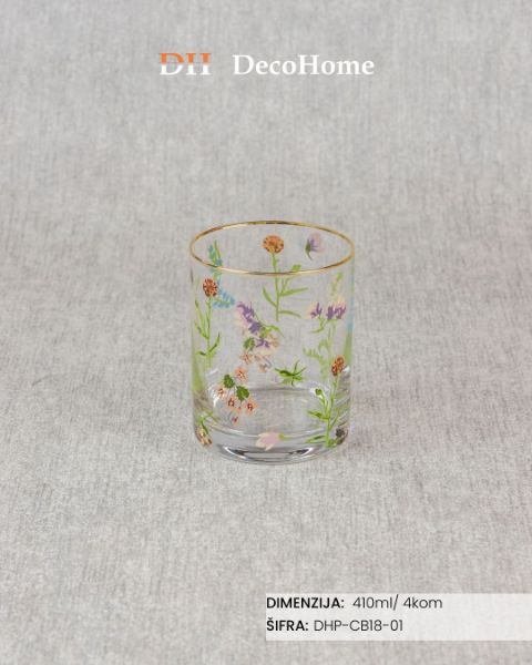 Picture of Staklena čaša cventi print 410ml / 4kom - DHP-CB18-01