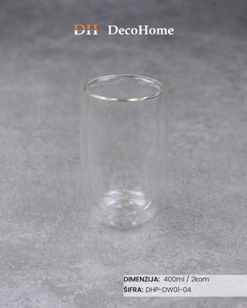 Slika Staklene čaše dupli zid 400ml / 2pcs DHP-DW01-04