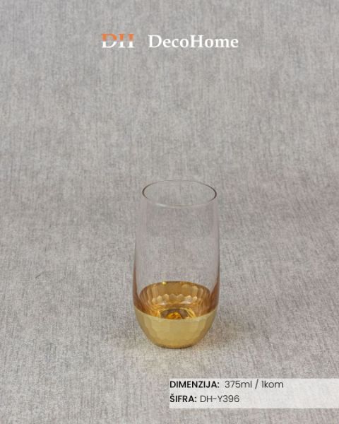 Slika Staklene čaše sa zlatnim detaljima 375ml / 1kom - DH-Y396