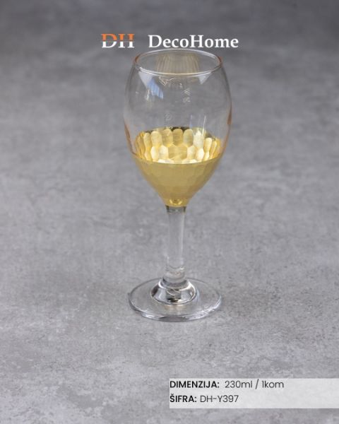 Slika Staklene čaše sa zlatnim detaljima 230ml / 1kom - DH-Y397