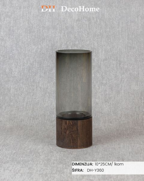 Slika Staklena vaza sa drvenim detaljima 10*25cm / 1kom - DH-Y360
