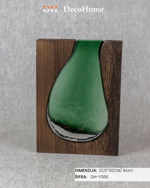 Slika Staklena vaza sa drvenim detaljima 22,5*30cm / 1kom - DH-Y366