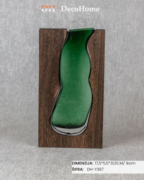 Slika Staklena vaza sa drvenim detaljima 17.5*5.5*31.5cmcm / 1kom - DH-Y367