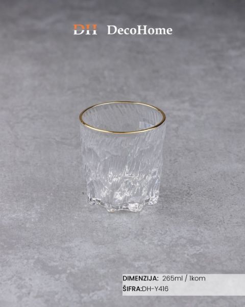 Slika Staklena čaša zlatna ivica 265ml/ 1kom DH-Y416