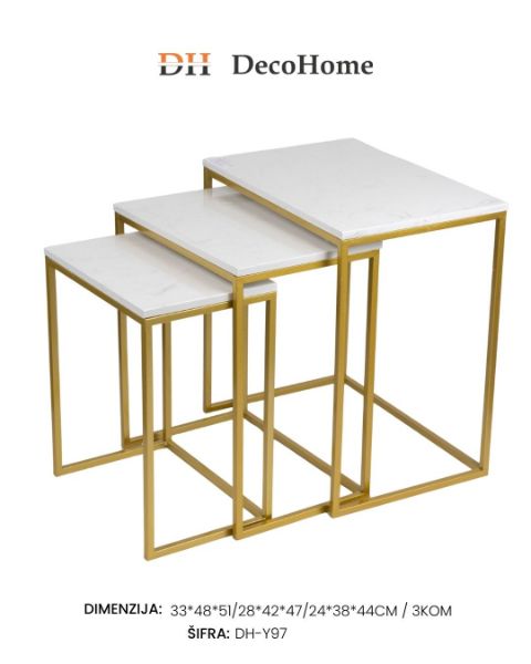 Slika Dekorativni stolovi / zlatni/  33*48*51cm/28*42*47cm/24*38*44cm / 3kom DH-Y97