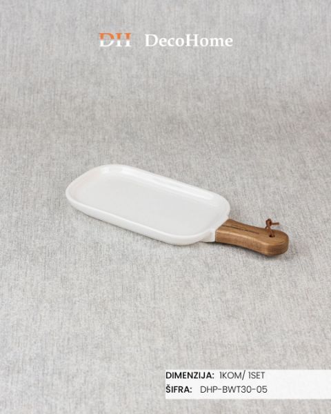 Slika Porcelanska činija sa drvenom ručkom 28*11.8*2cm / 1kom - DHP-BWT30-05