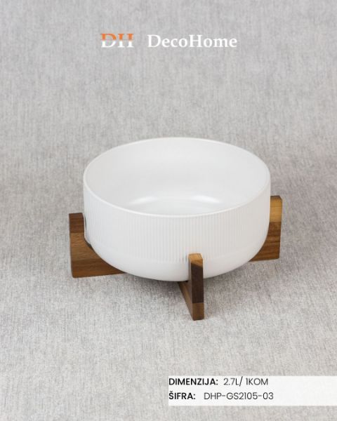 Slika Porcelanska činija na drvenom postolju 22.5*10cm / 1kom - DHP-GS2105-03