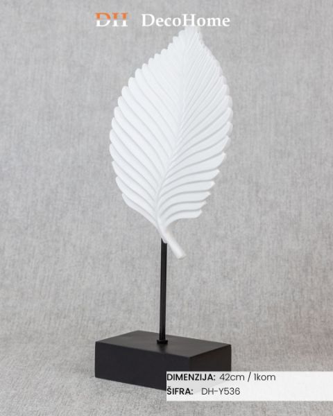 Slika Keramički beli ukras sa crnim potoljem list 42cm / 1kom - DH-Y536