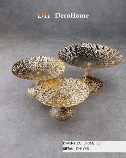 Slika Dekorativne zlatne zdele na postolju 22*10cm/24*13cm/29*16cm / 3kom - DH-Y88