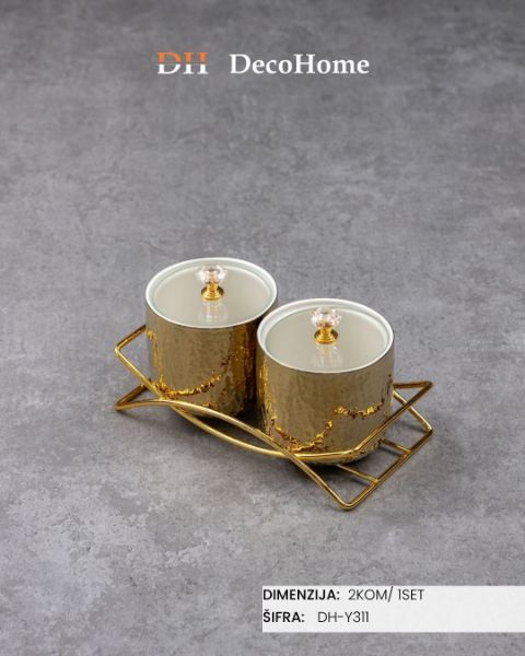 Slika Zlatne keramičke činije sa staklenim poklopcem / 2kom - DH-Y311