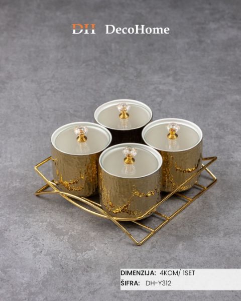 Slika Zlatne keramičke činije sa staklenim poklopcem / 4kom - DH-Y312