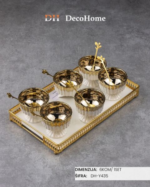 Slika Keramičke činije sa kašičicama i poslužavnikom / 6kom - DH-Y435