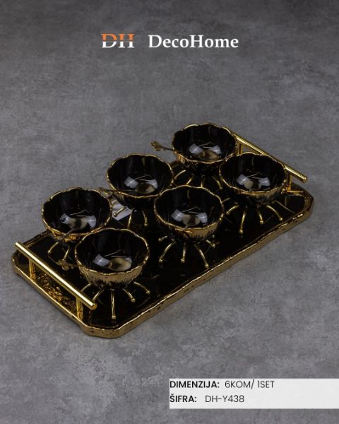 Slika Keramičke činije sa kašičicama i poslužavnikom / 6kom - DH-Y438