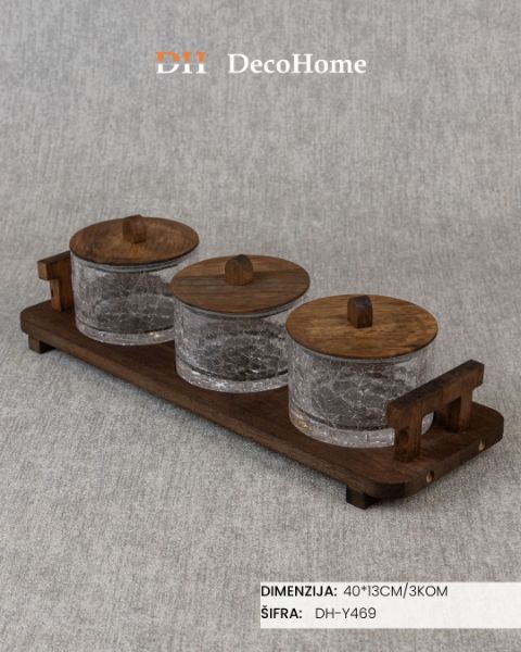 Slika Staklene činije na drvenom stalku 40*13cm / 3+1kom - DH-Y469