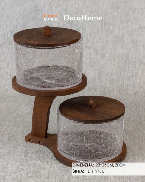 Slika Staklene činije na drvenom stalku 23*26cm / 2+1kom - DH-Y470