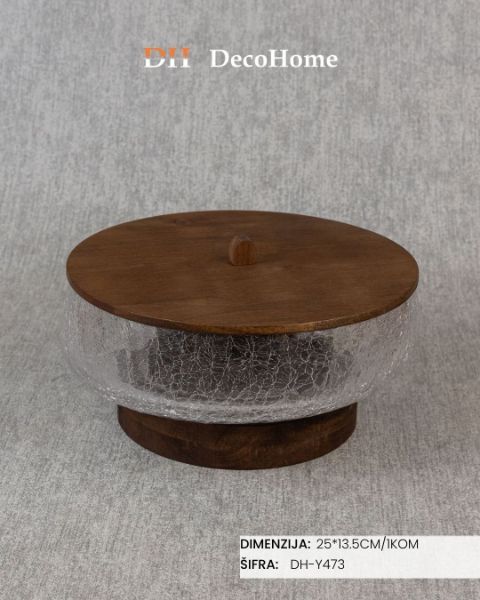 Slika Staklena činija sa drvenim postoljem 25*13.5cm / 1kom - DH-Y473