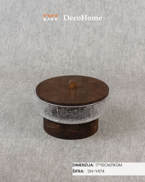 Slika Staklena činija sa drvenim postoljem 17*10cm/ 1kom - DH-Y474
