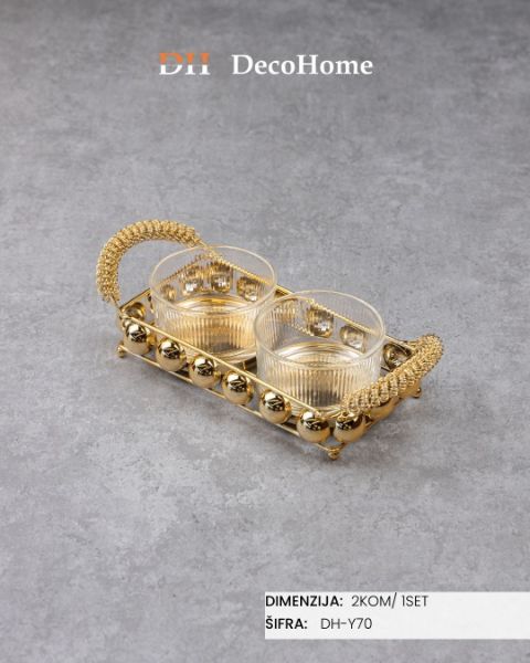 Slika Staklene činije sa metalnim postoljem 27*12*4cm / 2kom - DH-Y70