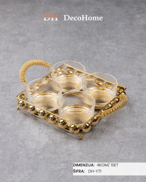 Slika Staklene činije sa metalnim postoljem 30.5*21*6cm / 4kom - DH-Y71