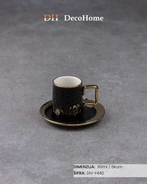 Slika Keramičke šolje crno-zlatne 90ml / 6kom - DH-Y440