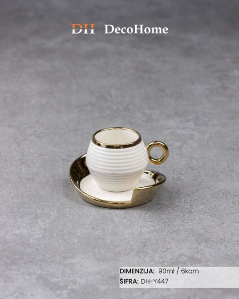 Slika Keramičke šolje belo-zlatne 90ml / 6kom - DH-Y447