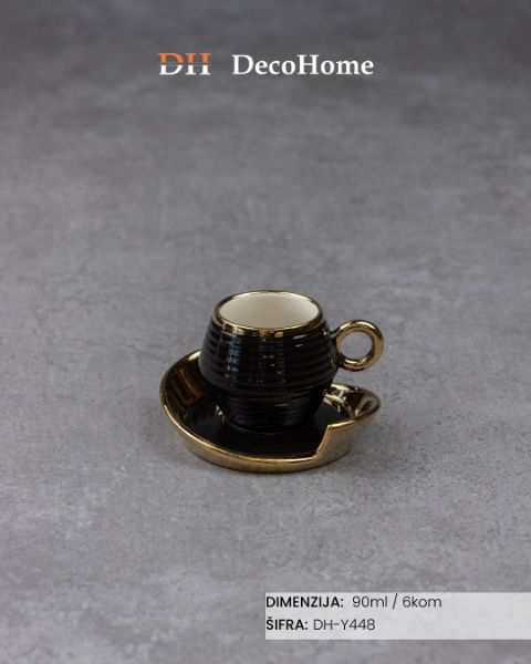 Slika Keramičke šolje crno-zlatne 90ml / 6kom - DH-Y448
