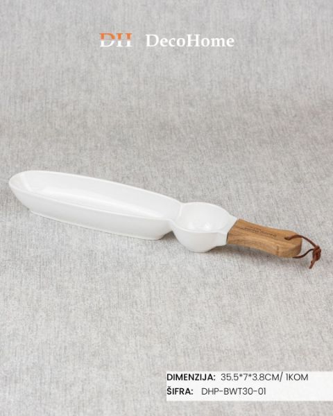 Slika Porcelanska činija sa drvenom ručkom 35,5*7*3,8cm / 1kom - DHP-BWT30-01