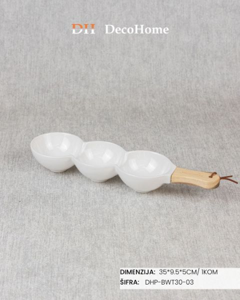 Slika Porcelanska činija sa drvenom ručkom 35*9.5*5cm / 1kom - DHP-BWT30-03