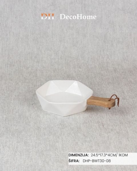 Slika Porcelanska činija sa drvenom ručkom 24,5*17,3*4cm / 1kom - DHP-BWT30-08