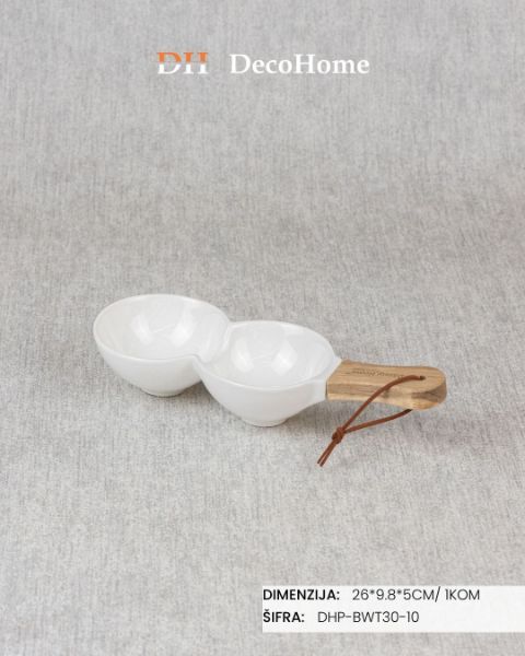 Slika Porcelanska činija sa drvenom ručkom 26*9,8*5cm / 1kom - DHP-BWT30-10