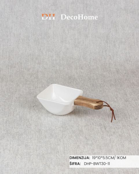 Slika Porcelanska činija sa drvenom ručkom 19*10*5,5cm / 1kom - DHP-BWT30-11