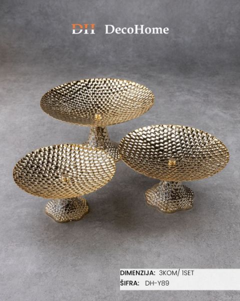 Slika Dekorativne zlatne zdele na postolju 22*10cm/24*13cm/29*16cm / 3kom - DH-Y89