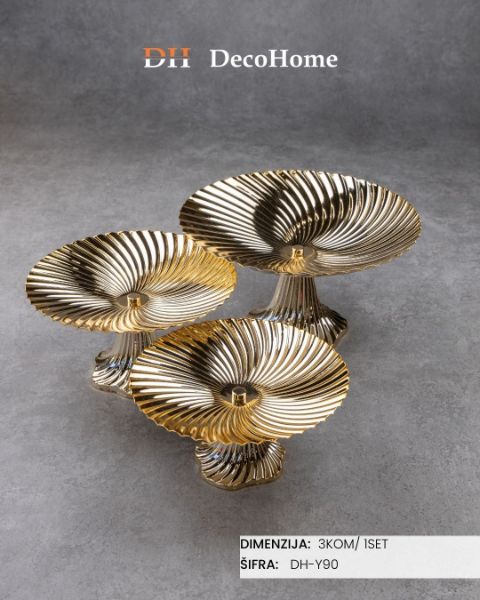Slika Dekorativne zlatne zdele na postolju 22*10cm/24*13cm/29*16cm / 3kom - DH-Y90
