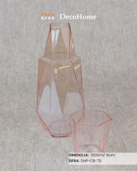 Slika Stakleni bokal sa čašom roze 1L / 1kom - DHP-CB-75