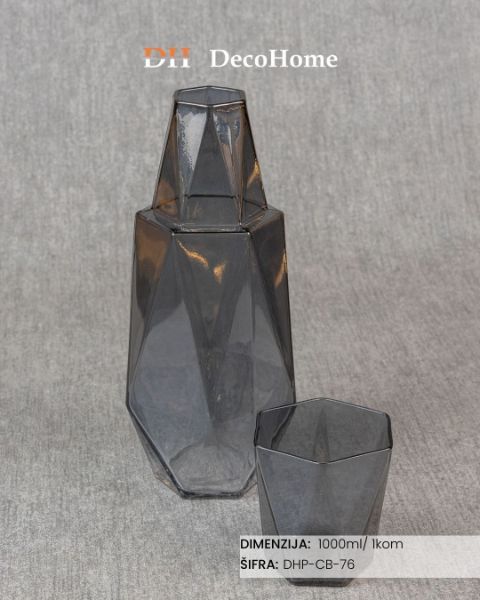 Slika Stakleni bokal sa čašom crni 1L / 1kom - DHP-CB-76