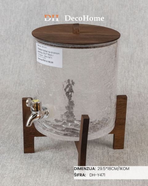 Slika Stakleni bokal na drvenom postolju 29,5*18cm / 1+1kom - DH-Y471