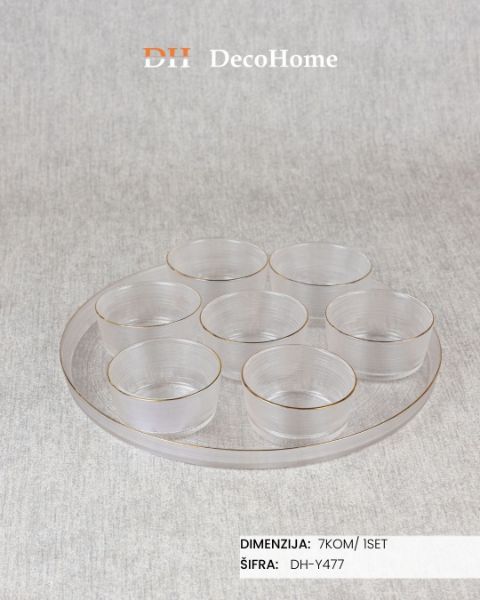 Slika Stakleni poslužavnik sa čašama 32cm / 6+1 / 7kom - DH-Y477