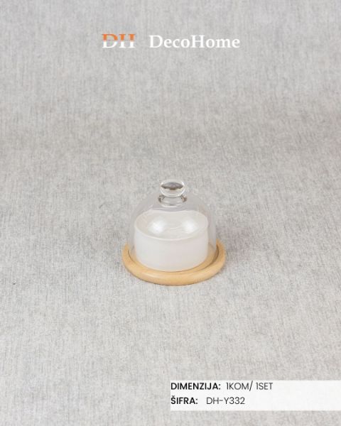 Slika Staklene posude za grickalice sa drvenim postiljem / 1kom - DH-Y332