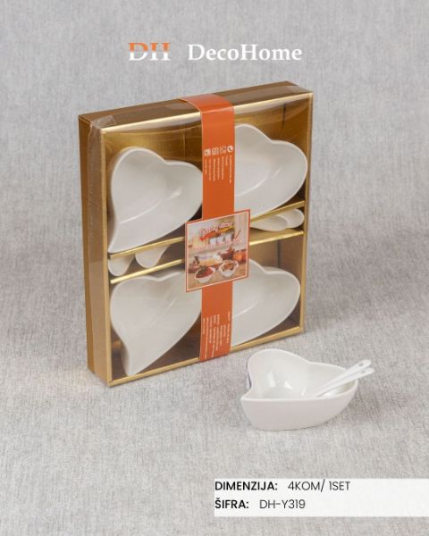 Slika Keramičke činije srce sa kašičicama / 4kom - DH-Y319