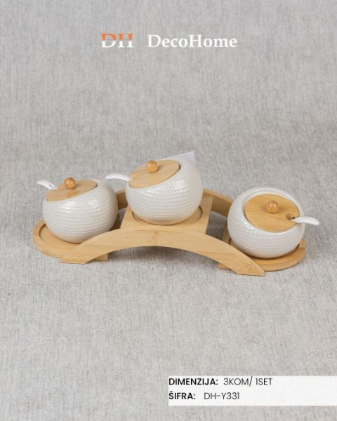 Slika Keramičke posude za začine sa drvenim poklopcem / 3kom - DH-Y331