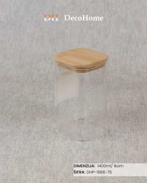 Slika Staklena tegla sa drvenim poklopcem 1,4l / 1kom - DHP-1966-75