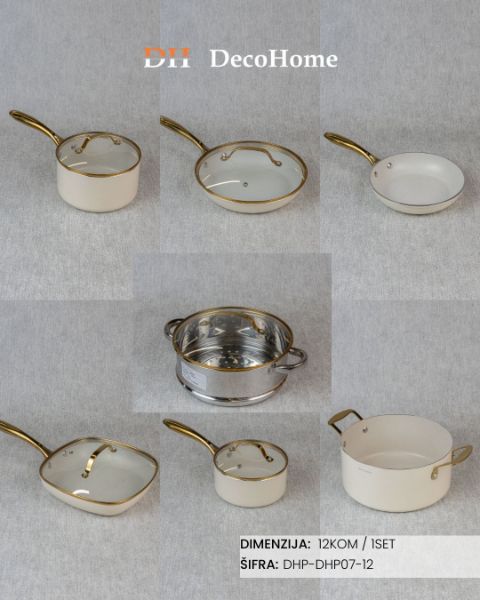 Slika Set šerpi i tiganja bež-zlatno / 12kom - DHP-07-12