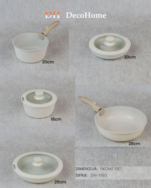 Slika Metalni set šerpi i tiganja sa poklopcima beli / 10kom - DH-Y193